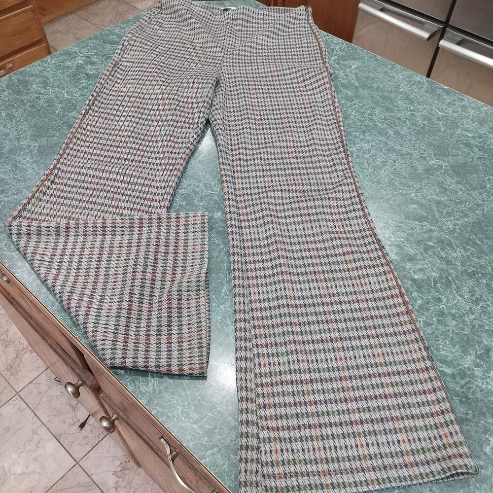 Zara Basic Houndstooth High Rise Wide Leg Side Piping Trouser Pants Retro Size L